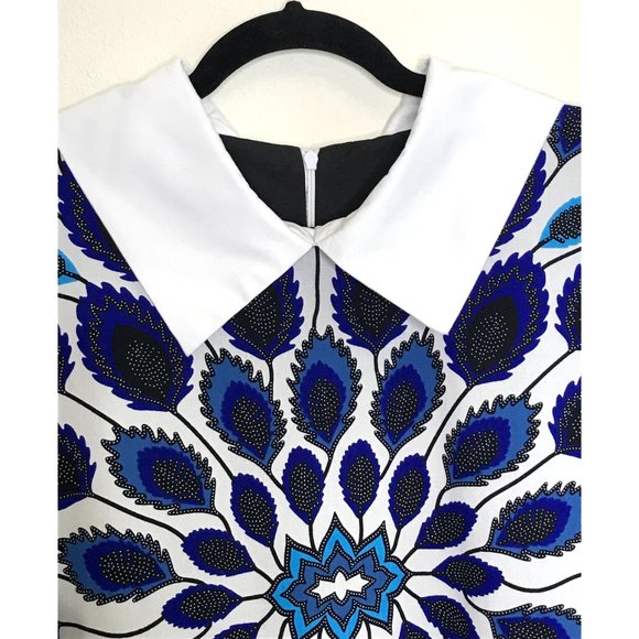 Chic Blue and White Patterned Mini Dress - Picture 5 of 12